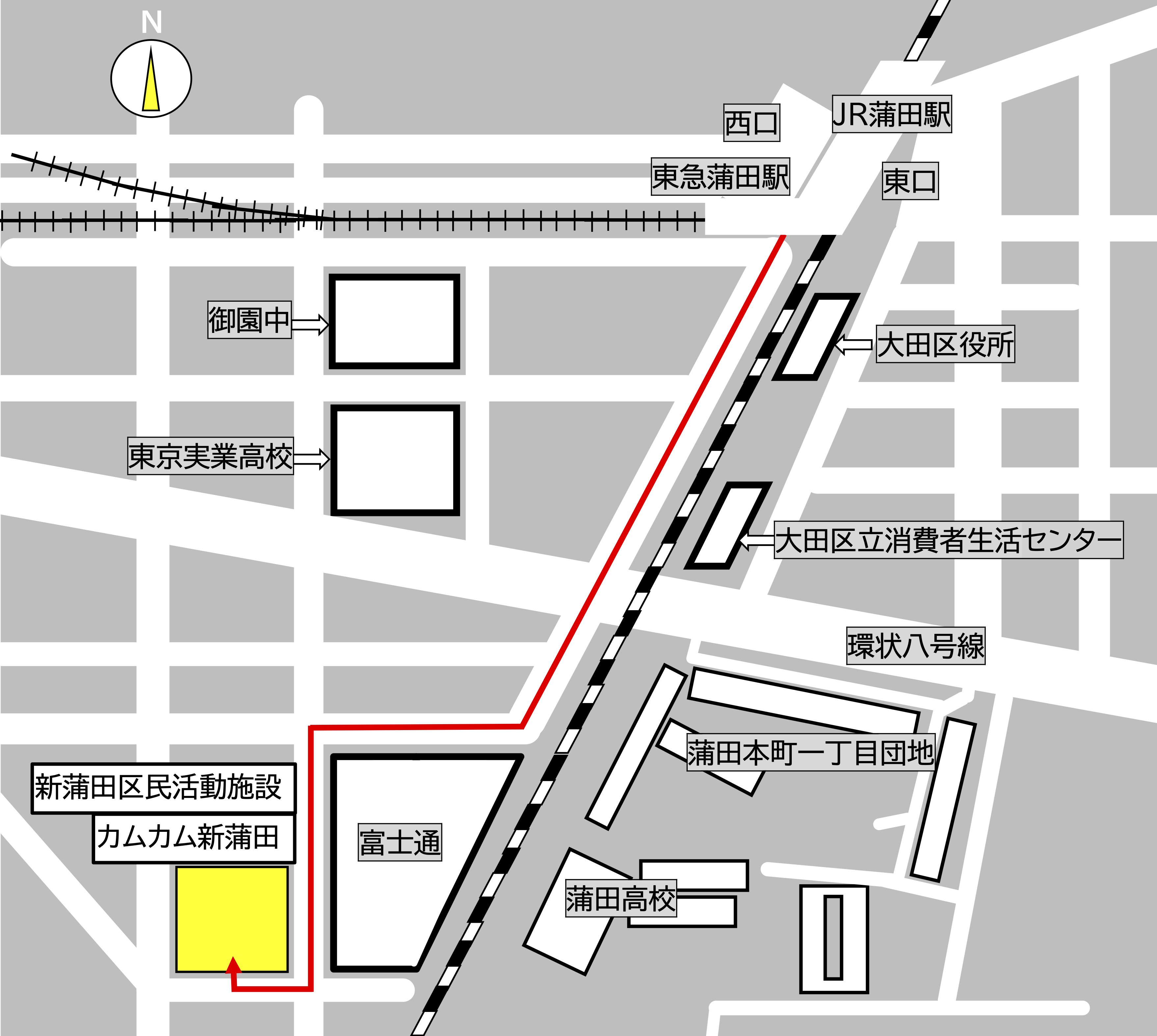 新蒲田一丁目複合施設第三・第四集会室＆Zoom（Web会議システム）への地図