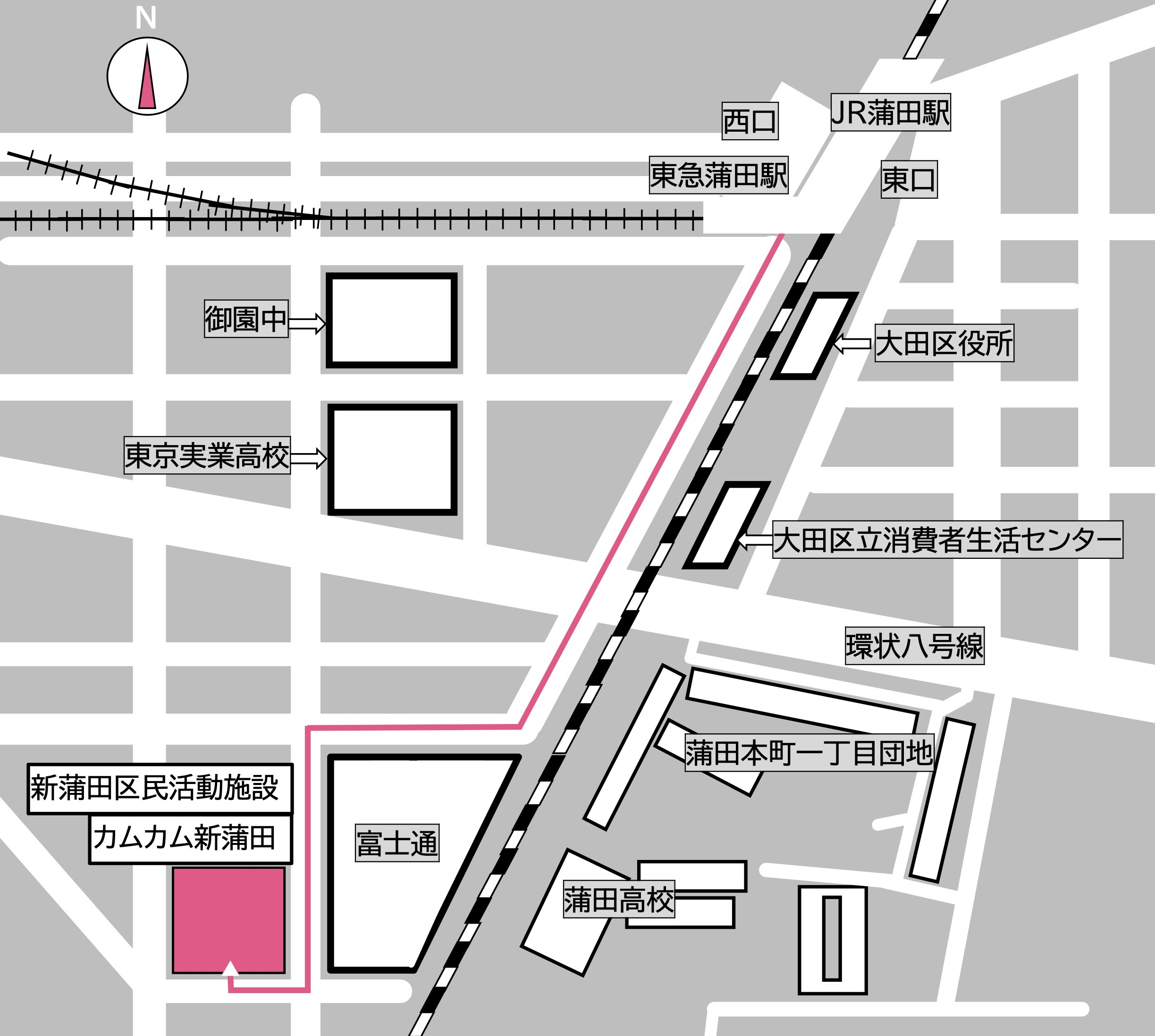 新蒲田一丁目複合施設第三・第四集会室＆Zoom（Web会議システム）への地図