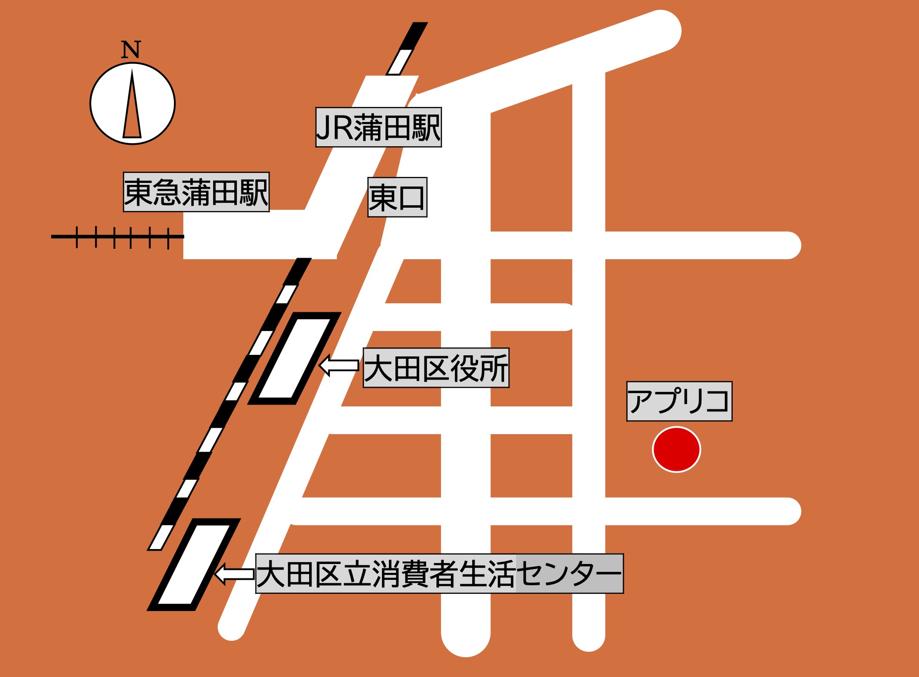 大田区民ホール・アプリコ　小ホールへの地図