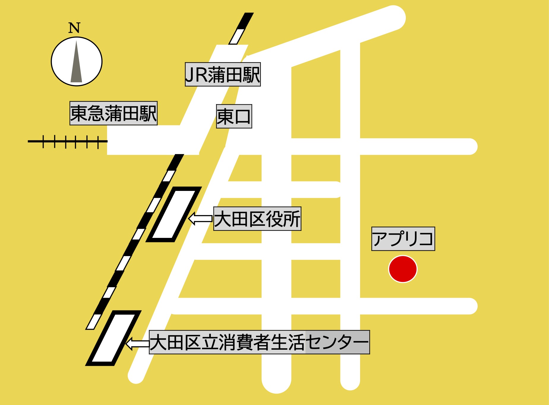 大田区民ホール・アプリコ地下1階 展示室 ＆ Zoom（Web会議システム）への地図