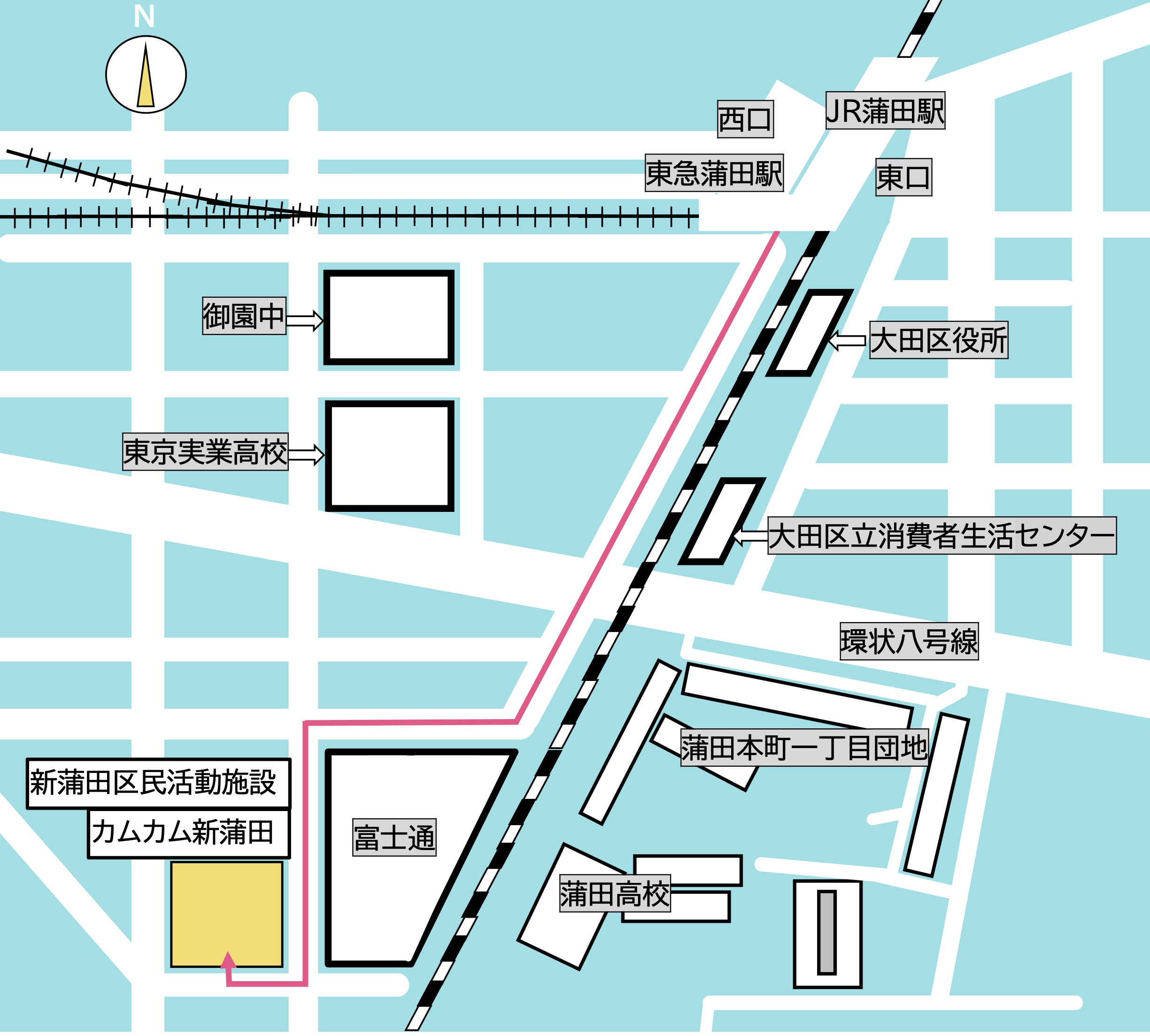 新蒲田区民活動施設多目的室(大) ＆ Zoom（Web会議システム）への地図