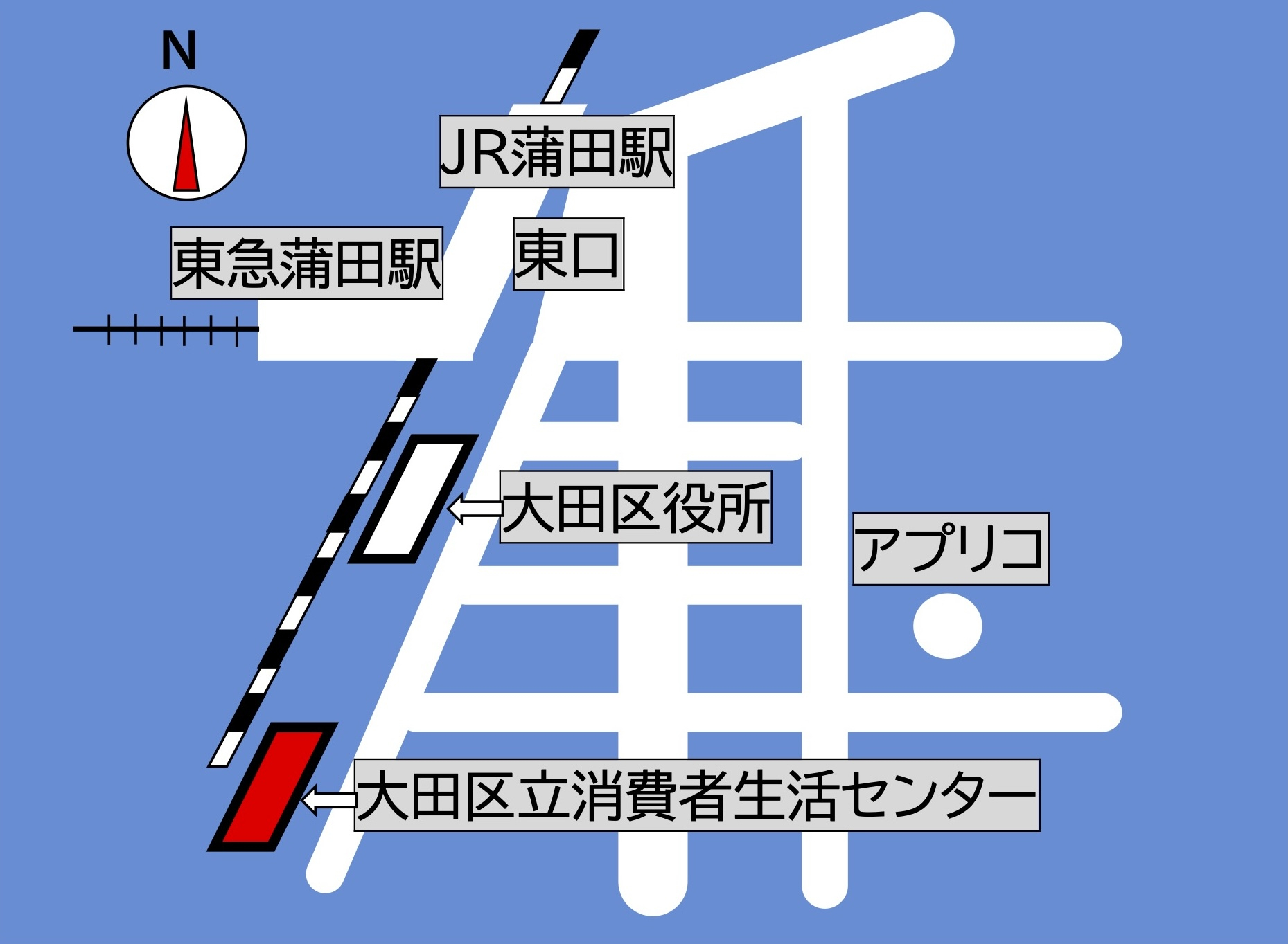 大田区消費者生活センター2階 第6集会室 ＆Zoom（Web会議システム）への地図
