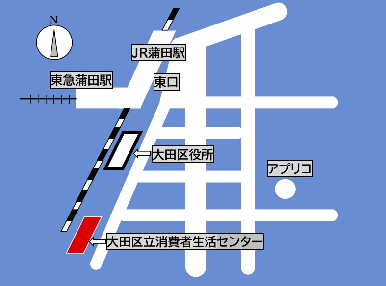 大田区消費者生活センター2階 第6集会室 ＆Zoom（Web会議システム）への地図