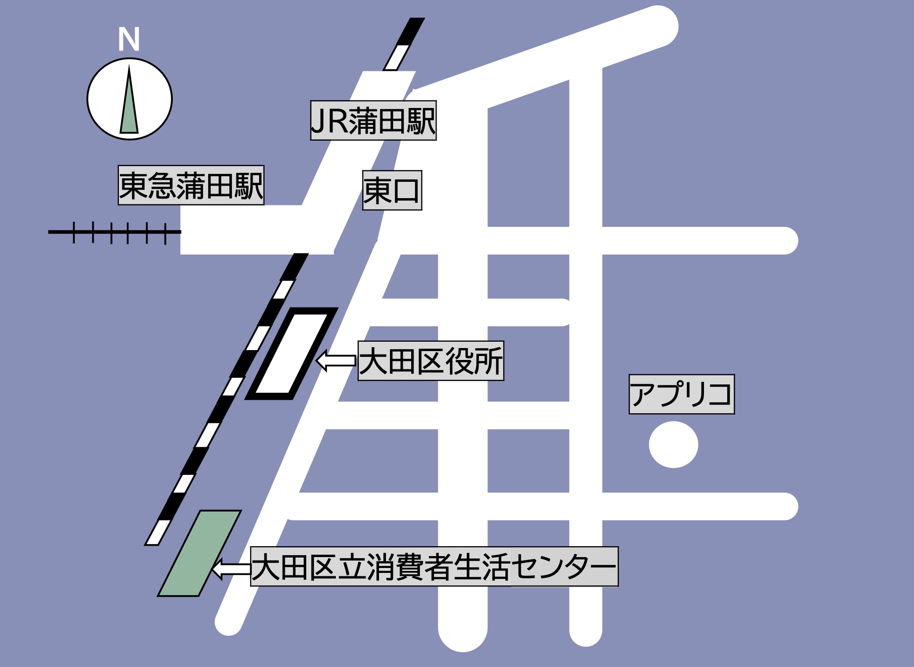 大田区消費者生活センター2階第6集会室＆Zoom（Web会議システム）への地図