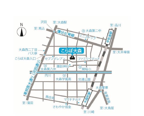 大田区区民協働支援施設大森　こらぼ大森エントランスへの地図