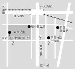萩中集会所　2階　体育室への地図