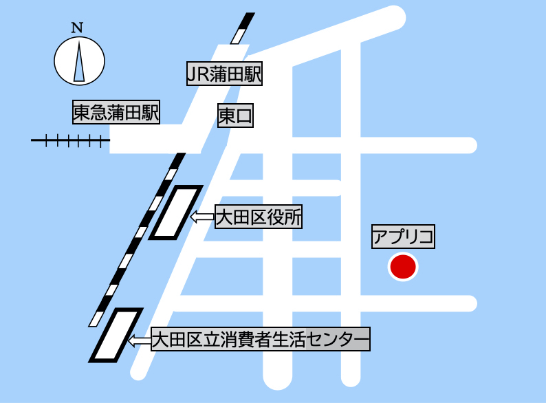 大田区民ホールアプリコ・小ホールへの地図