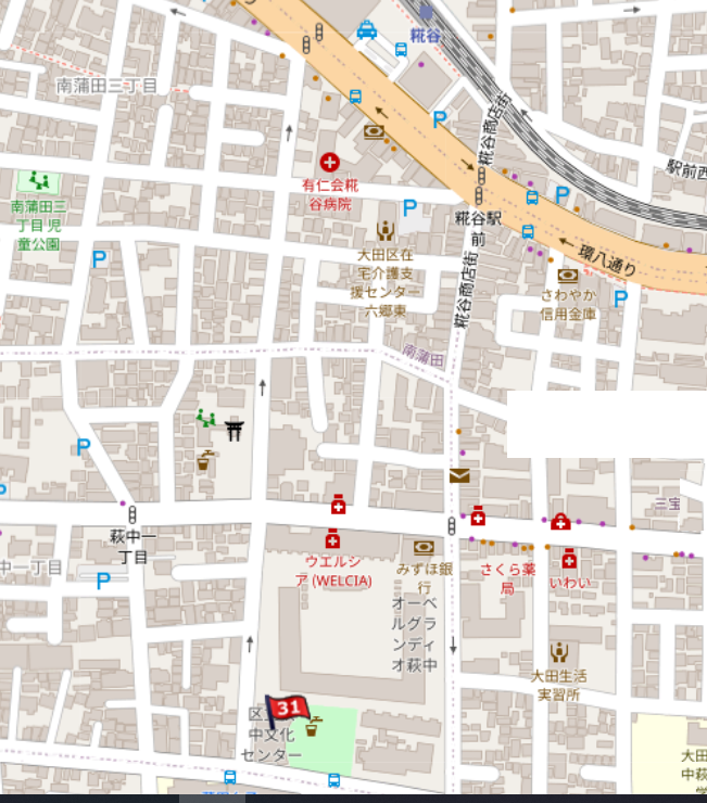 萩中文化センターへの地図